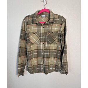 Columbia Women's Plaid Flannel Button Down Shirt Green Pink Size Medium Gorpcore